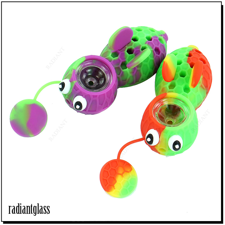 Little Bee Novel Silicone Glass Smoking Hand Pipe with Glass Bowl