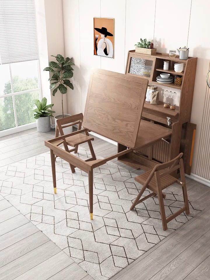 Шкаф-стол кухонный компактный с обеденными принадлежностями