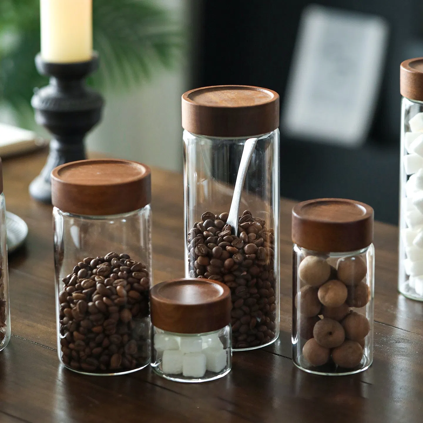 Стеклянная банка для кухни с деревянной крышкой, 100-2500 мл