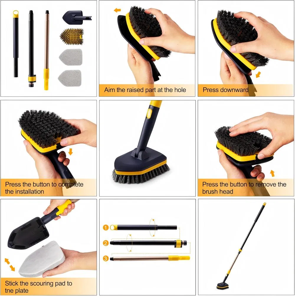 Extendable Tub and Tile Scrubber Brush Set with 2 Heads