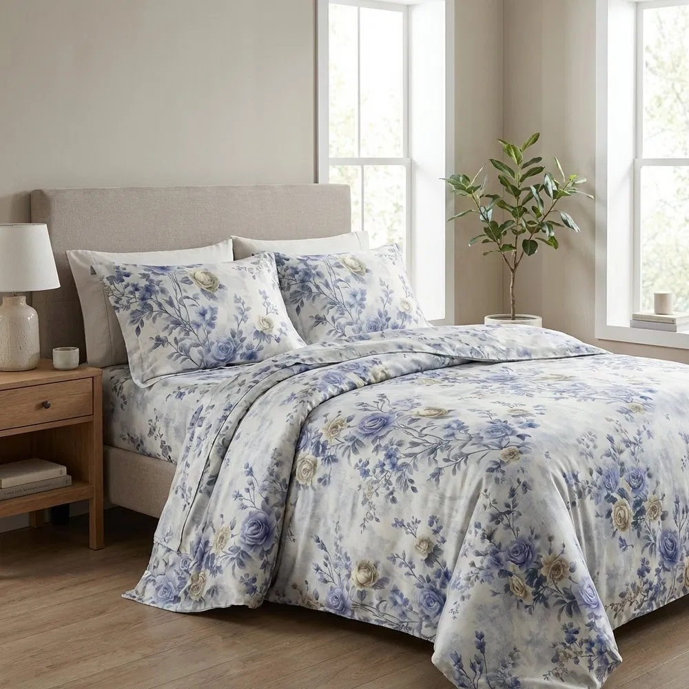 Printed Cotton Fabric Bed Duvet Sheet Pillow Case