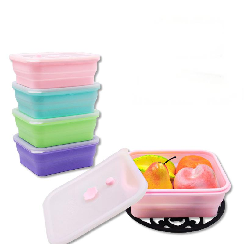 Food Storage Box for Refrigerator and Kitchen, Bento Box, Rectangular Lunch Box That Can Be Heated in Microwave, Silicone Storage Box with Lid