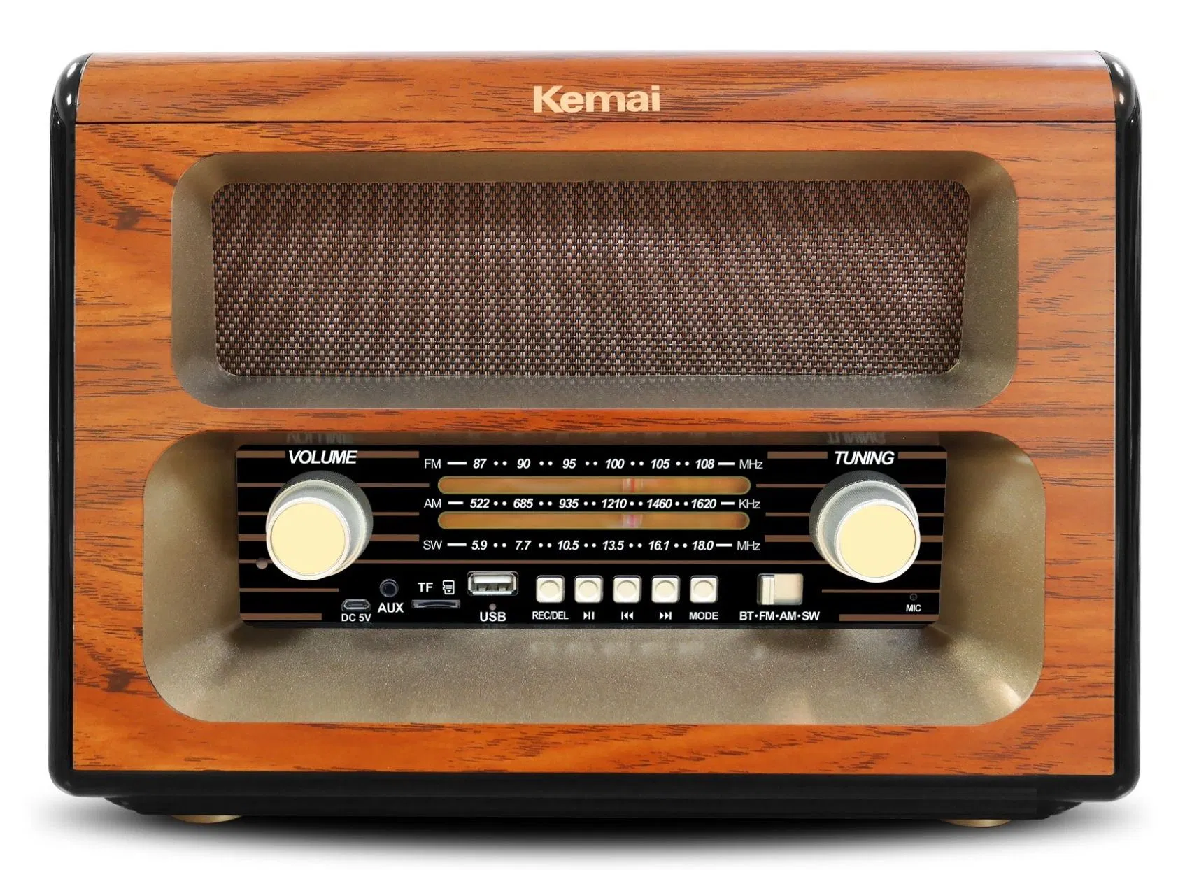 Kemai MD-1910bt Portable 3-Band Am FM Sw Radio, TF Card and MP3 Player, Rechargeable Speaker Bluetooth Classical Furniture Decoration Remote Controls
