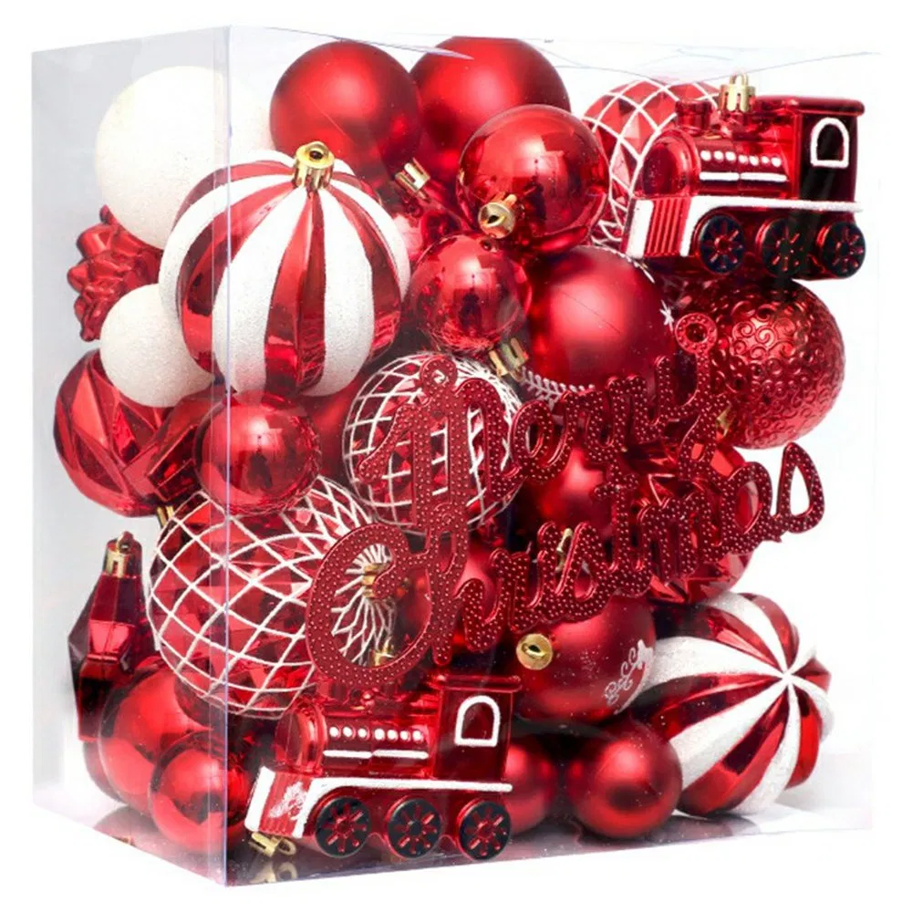 Набор елочных игрушек 65 шт: красные и белые шары