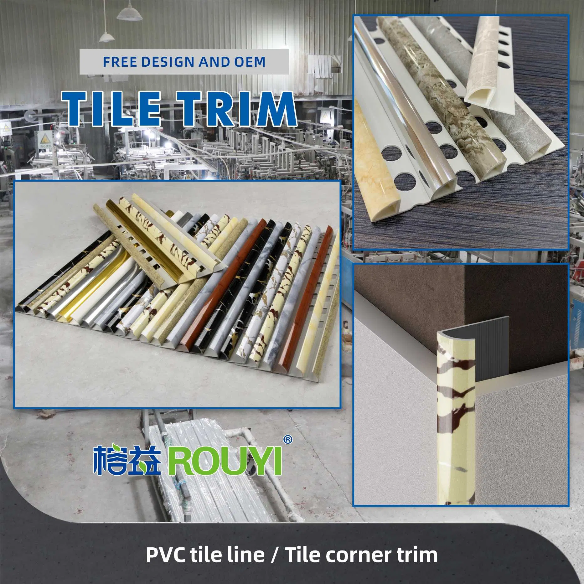 Original Factory Durable Ceramic Decoration Kitchen PVC Vinyl Tile Edge Trim