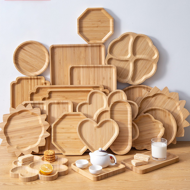 Eco Friendly Custom Shape Bamboo Divided Plate for Home
