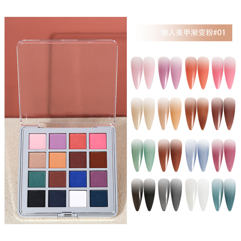 Newest DIY Ombre Nails Art Pigment 16 Colors Gradient Effect Nail Powder