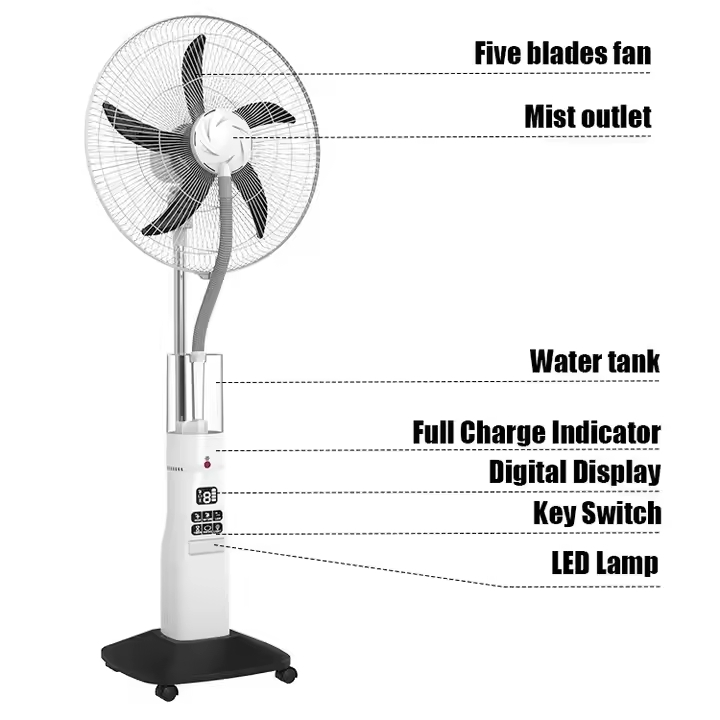 Portable Cooling Fan High Speed Solar Rechargeable Stand Solar Fan for Home