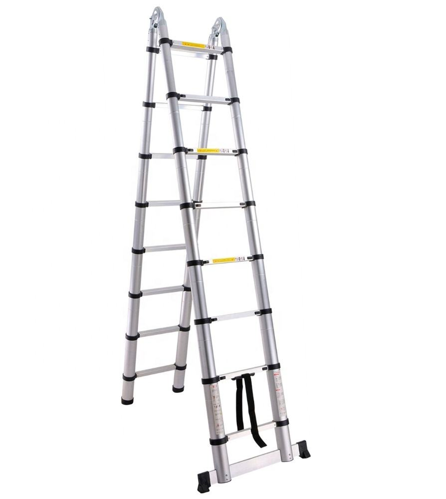 Direct Manufacturer Industrial Aluminum Telescoping Twin Step Ladder with Tool Tray for Maintenance & Installation