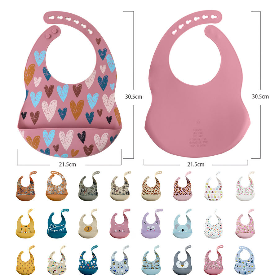 New Baby Item Product Wholesale Printing Silicone Feeding Bibs