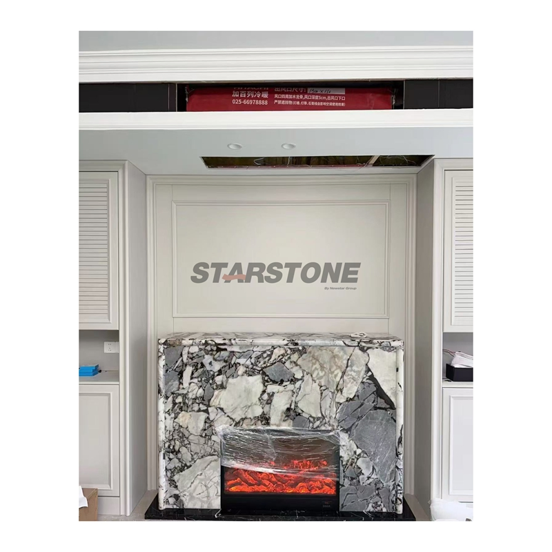 Modern Home Decor High Quality Hand Carved Free Standing Natural Stone Marble Fire Place Fireplace Decoration Indoor