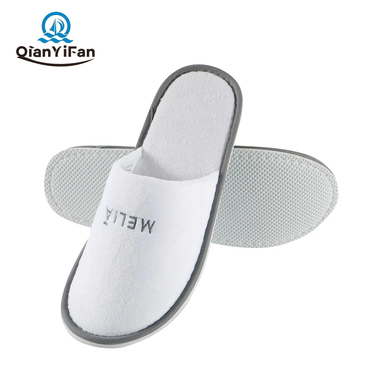 Wholesale Star Hotel White Imitation Cotton Slippers with Non-Slip EVA Sole for Hotel, Home, SPA