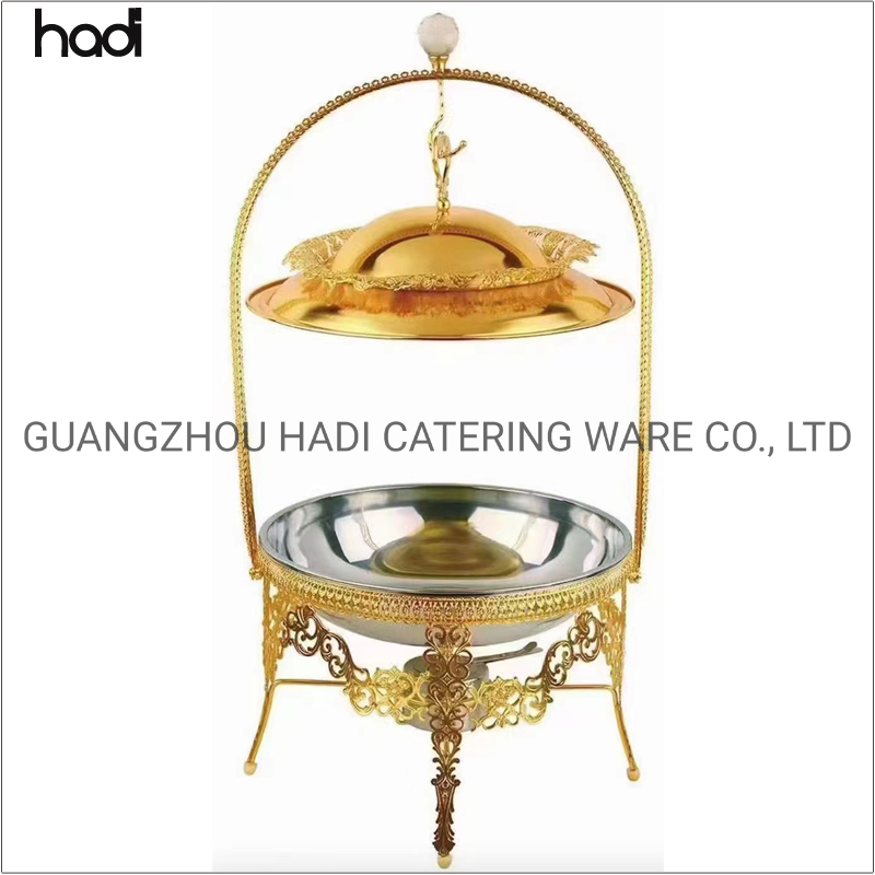 Hotel & Restaurant Food Warmer Round All Gold Stainless Steel Chafer Dish Buffet Set Hanging Buffet Server Food Warmer Luxury Hanging Lids Chafing Dish