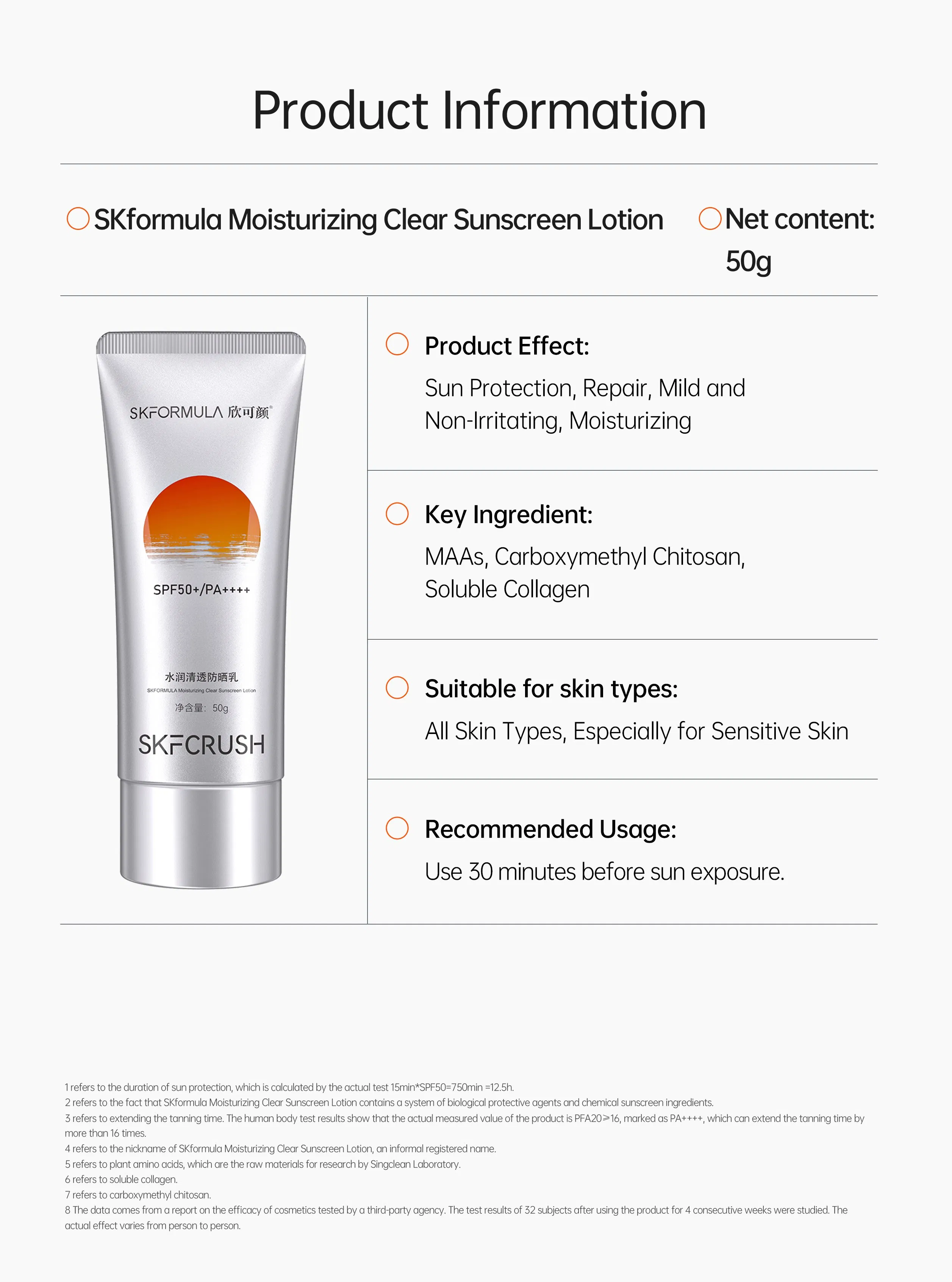 New Product Skformula High SPF Sun Protection Sunscreen Lotion 50ml