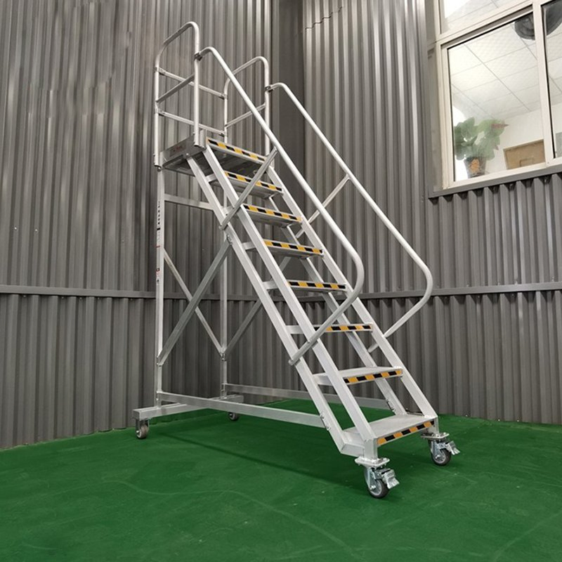 Mobile Safety Step with Handrail Customizable Rolling Ladder for Warehouse Ladder