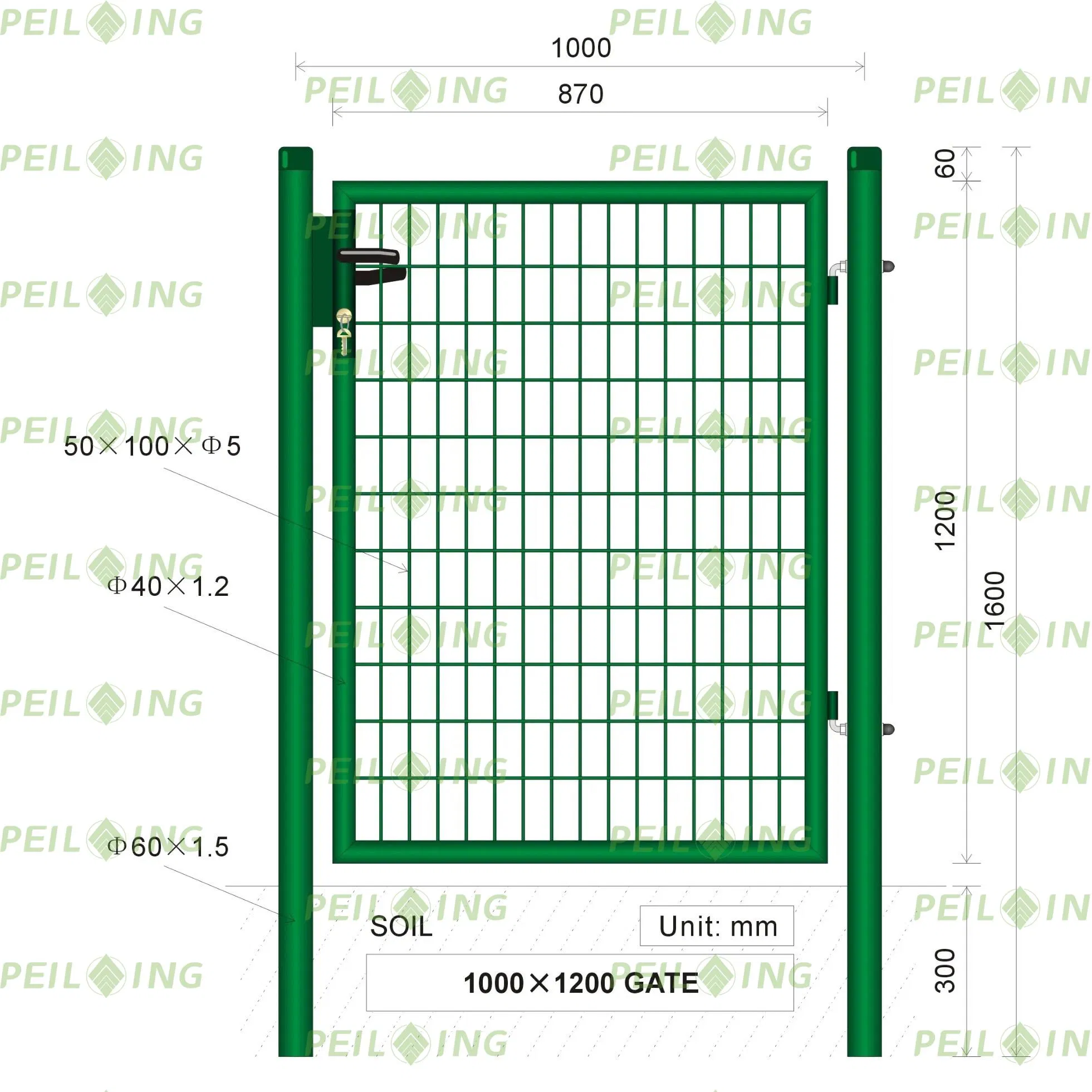 1688 Factory Safety Modern Powder Coated Steel Single Wing Garden Gate for European House