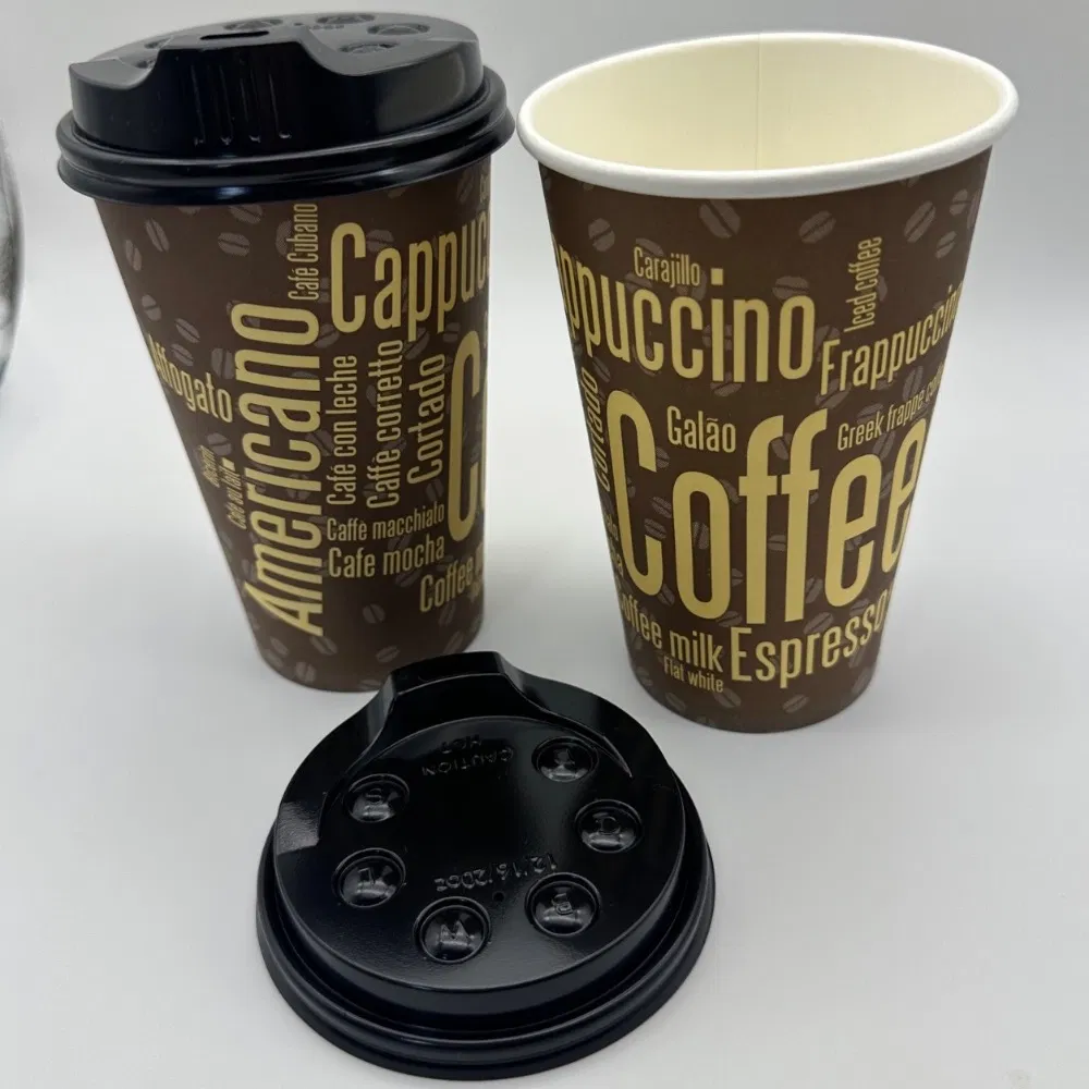 Биоразлагаемый бумажный стакан 16oz с крышкой