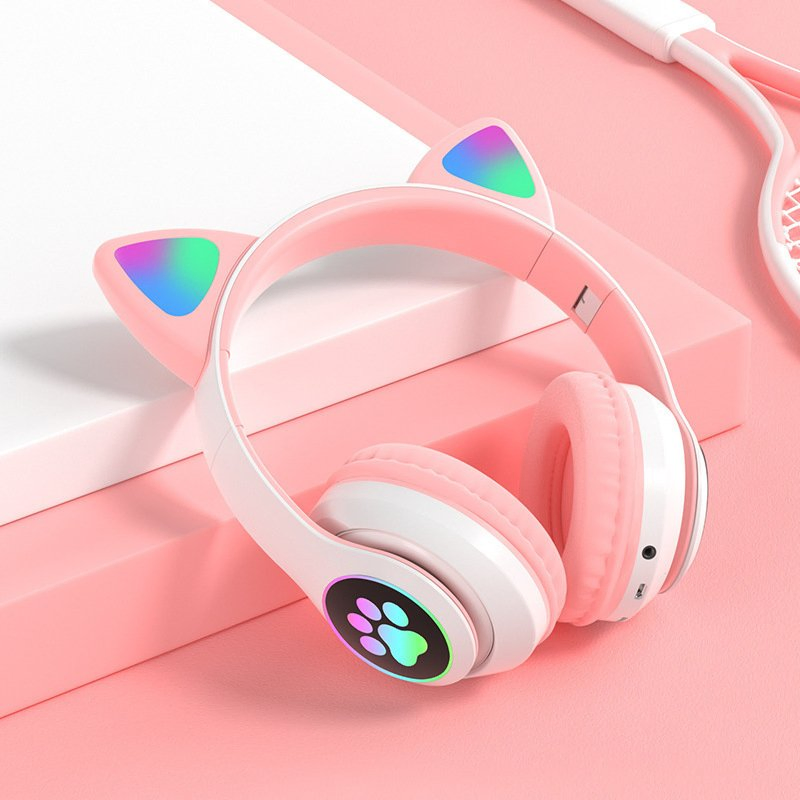 New Arrival Gradient Color Cat Ear Over Ear Wireless Bluetooth Headphones