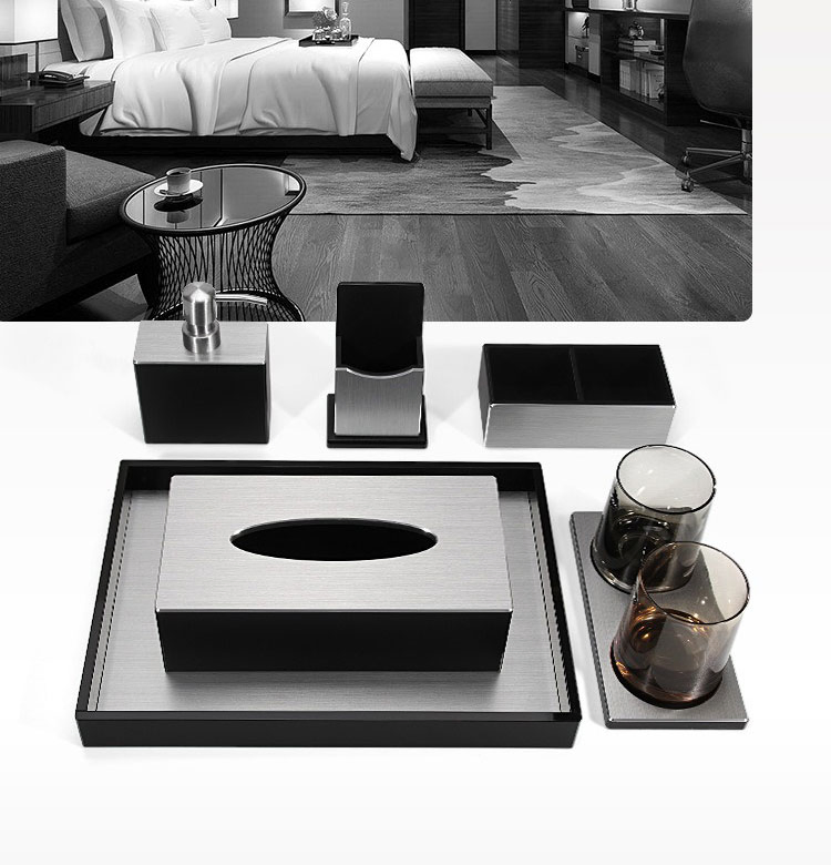 Fashion Accessories Bedroom Furniture Sets PVC Resin Plastic Guestroom PU Leather Items Hotel Amenities