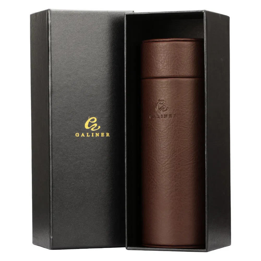 Embossed Logo Leather Travel Portable Cigarette Humidor Tube Case