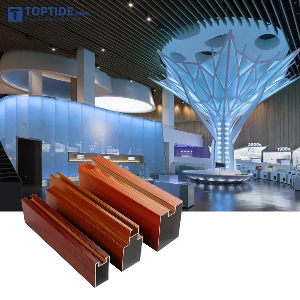 Interior Decor Metal Aluminum Ceiling Wood Grain Aluminum False Baffle Ceiling for Offices