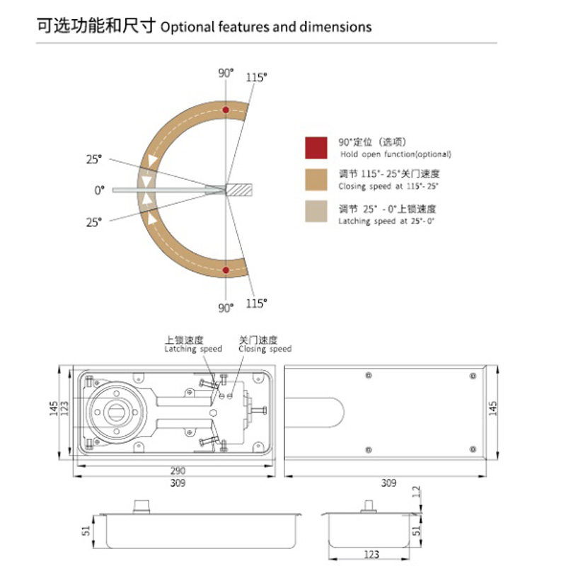 Factory Lowest Price Stainless Steel 304 Double Cylinder 120kg Heavy Duty Glass Door Floor Spring