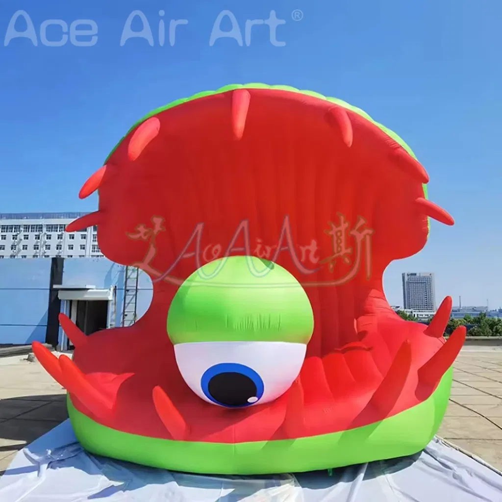 5m Giant Inflatable Creative Sea Shell Clam with Eye Air Blow Halloween Monster with White Light Event Stage Decoration