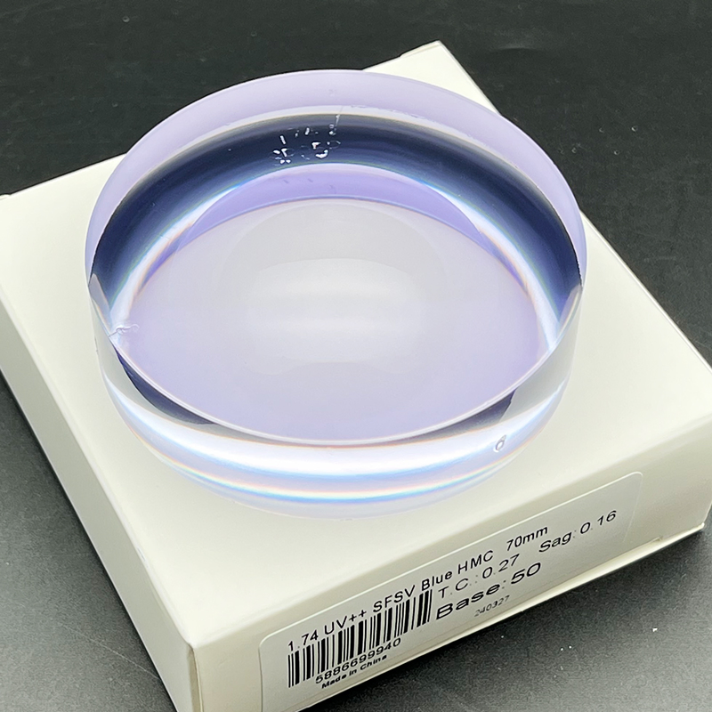 High Index 1.74 Semi-Finished Single Vision UV++ Blue Hmc Optical Eyeglasses Lens