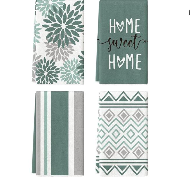 Charming Kitchen Towels with Decorative Herbs and Wildflowers