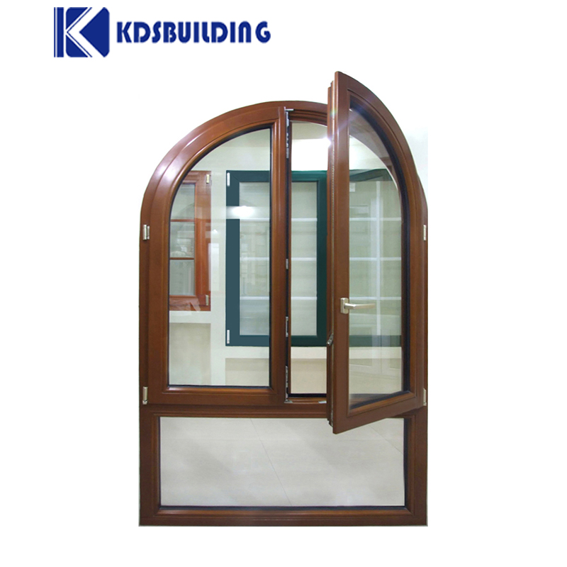  Modern Design Tempered Wooden Glass Soundproof Arch Oak Wood Turn and Tilt Window