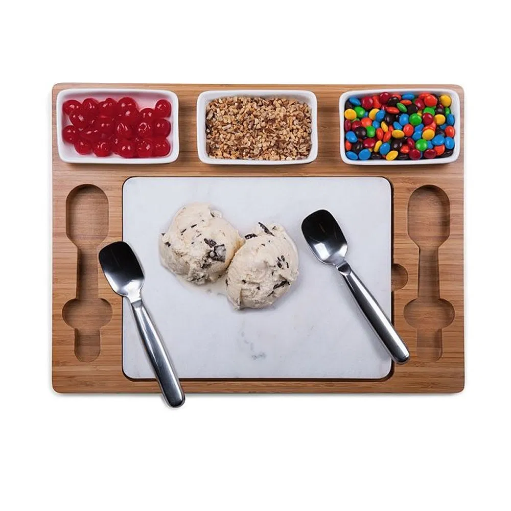 ODM Picnic Time Ice Cream Parlor Mixing Board Set Ice Cream Mixing Serving Boards Set Ice Cream Sundae Serving Bowl