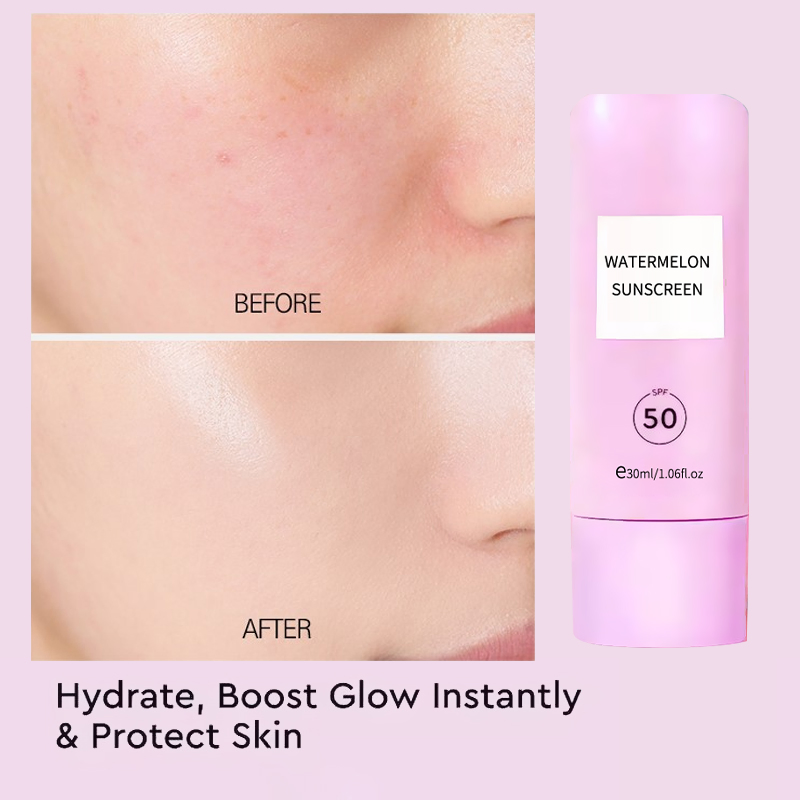 Private Label Chenmei Brand Watermelon Cooling Sunscreen SPF 50 Natural Lightweight Skin Zinc Mineral Sunscreen Cream Aqua Gel