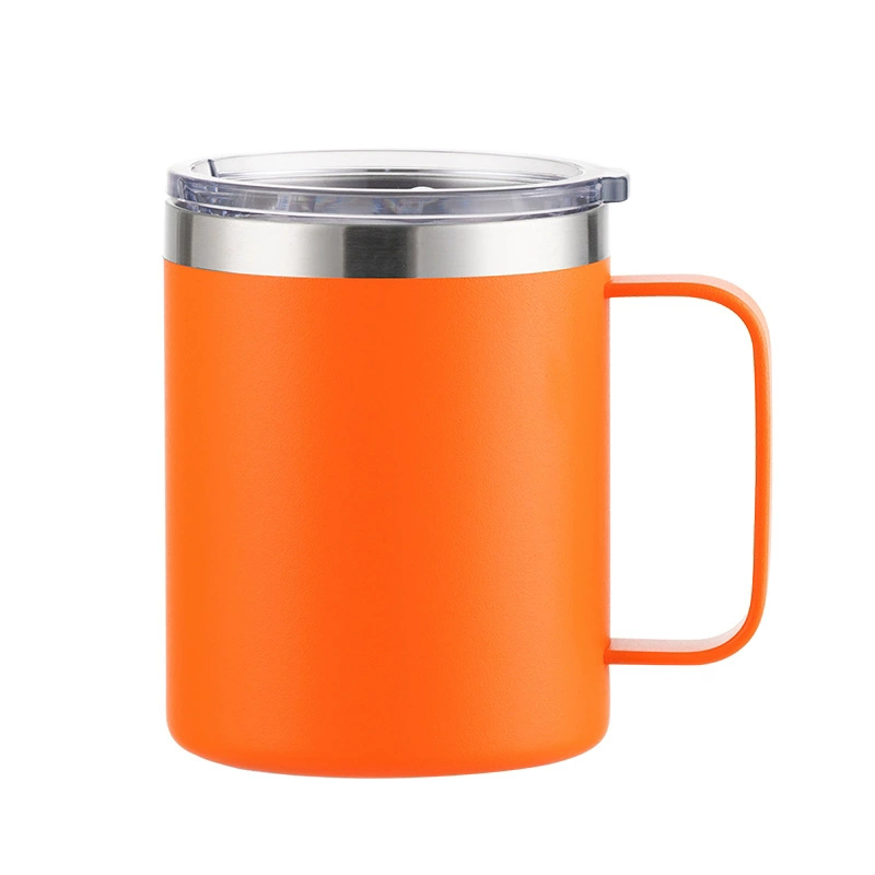 Custom Logo 12oz Double Wall Vacuum Insulated Stainless Steel Coffee Camping Mug with Handle with Lid