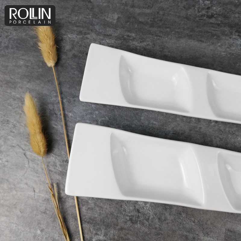 3 in 1 Divided Plate Rectangular Plate Porcelain Tableware