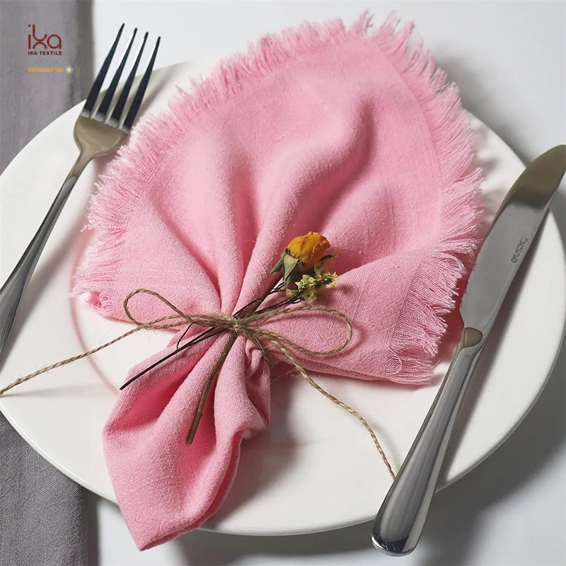 Decorative Party Wedding Personalized Custom Logo Natural Woven Eco Friendly White Cloth Napkins with Embroidery