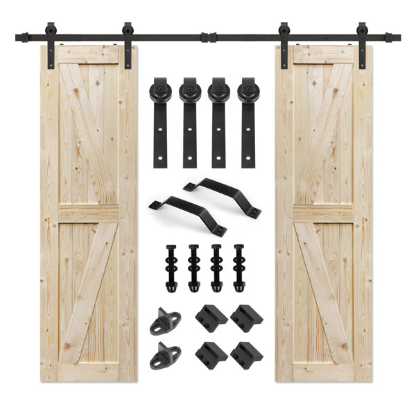 Security Hook Strap Satin Brass Rolling Iron Barn Door Hardware Kit