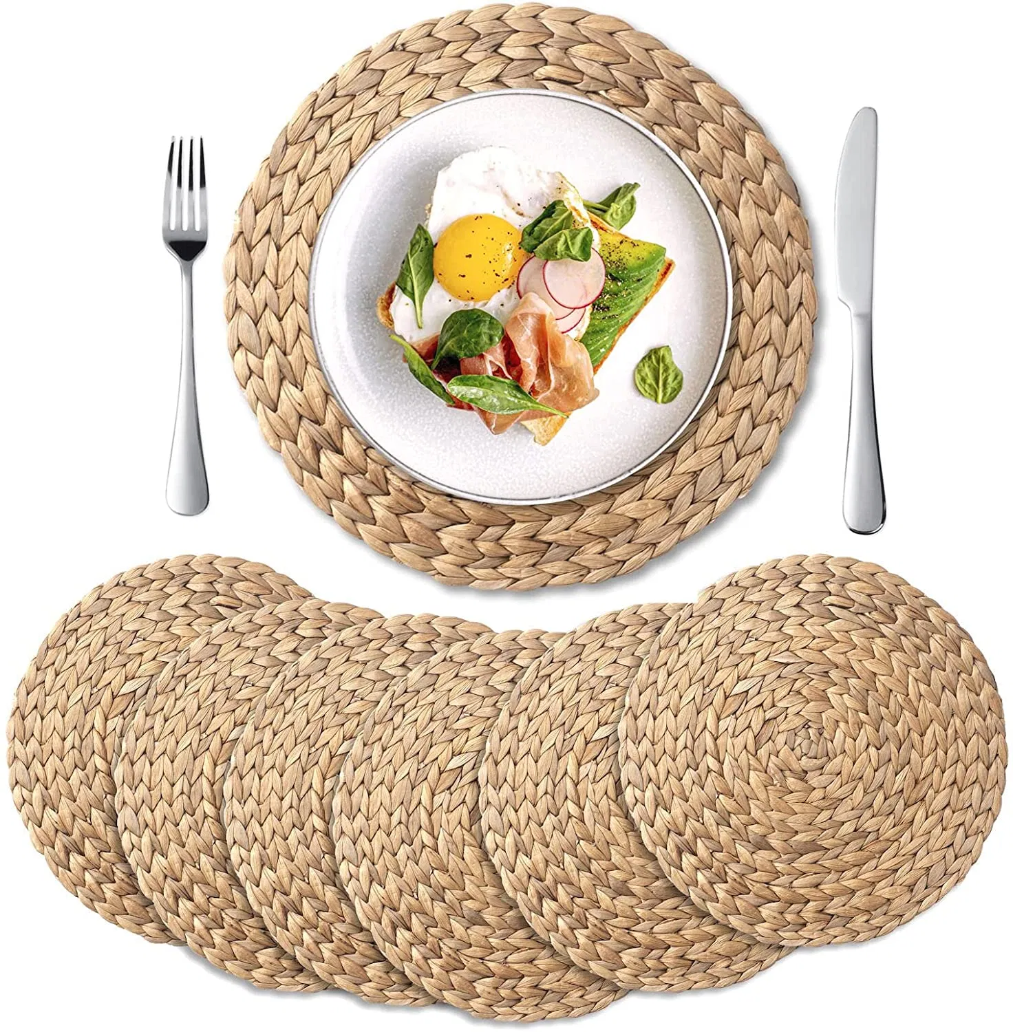 Natural Round Braided Weave No Slip Heat Resistant Placemat