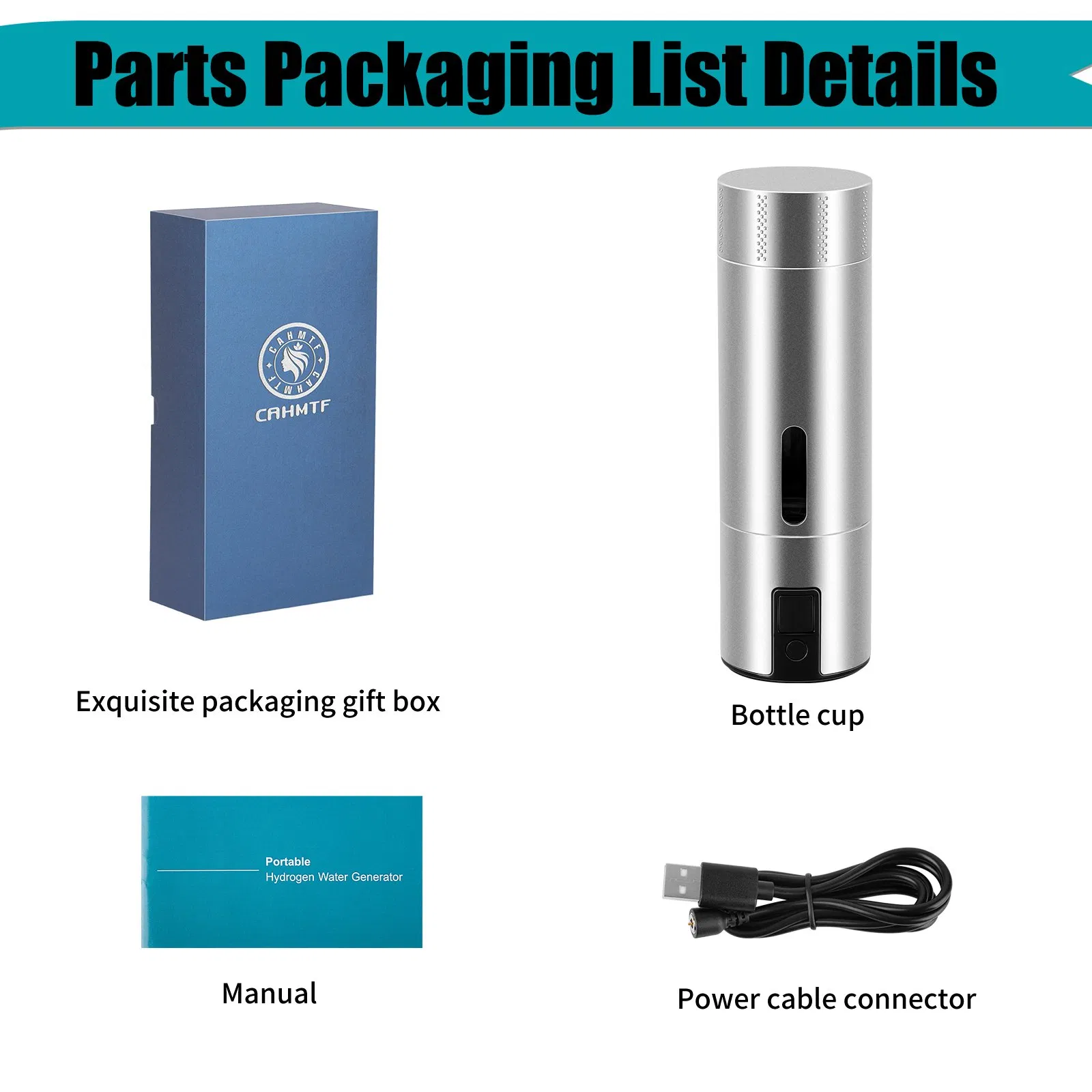 Cahmtf Hydrogen Water Bottle 3000ppb High Concentration, Hydrogen Medicine Approved, Smart APP