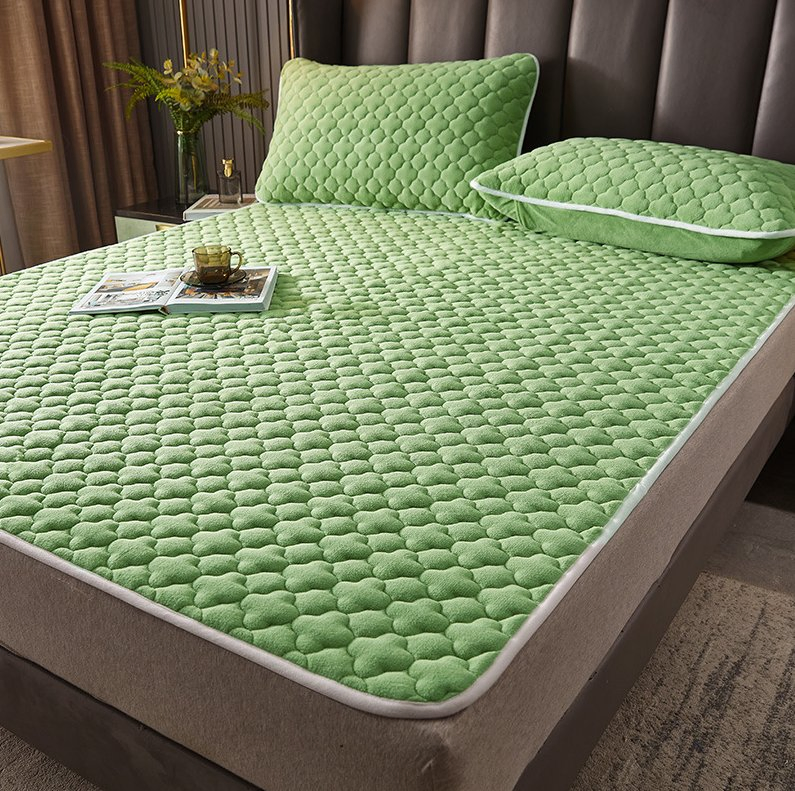 Milk Cashmere Cotton Mattress Protective Pad Solid Color Simple Thickened Plush Warm Thin Mattress Protect
