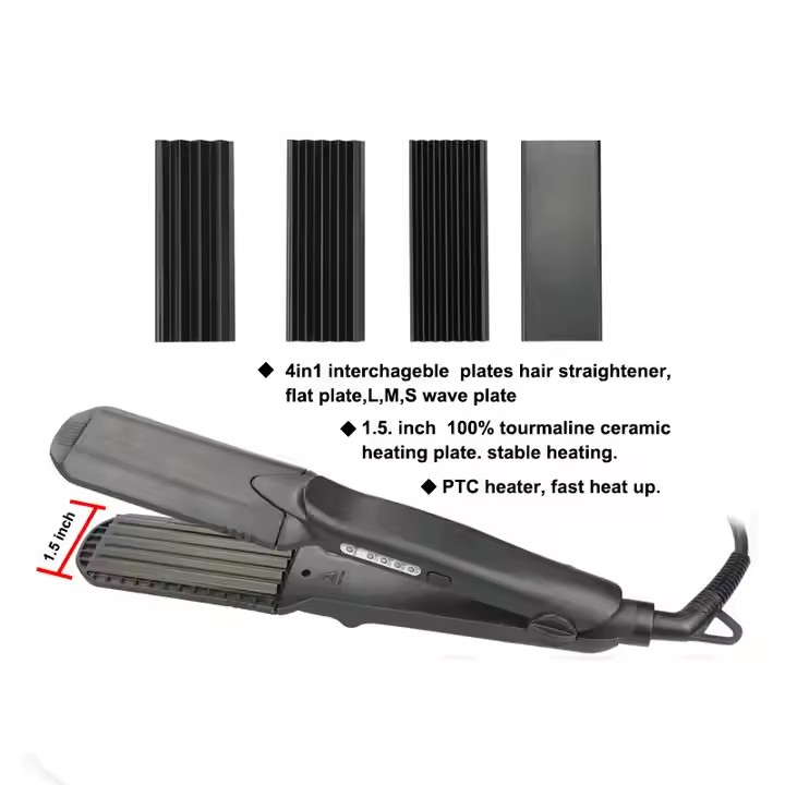 4 in 1 Interchangeable Hair Iron Hair Crimper and Plate Hair Straightener