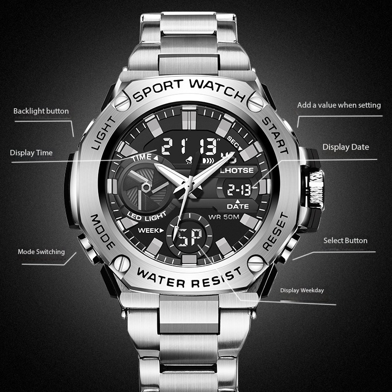 Stainless Green Surface Diameter 40mm Ga2100/Ga110 GM2100 Plastic Hot Selling Unisex for Men & Women Alloy Stainless Steel Band Pointer Chronograph Smart Watch