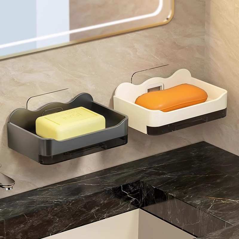 2PCS Non Perforated Wall Mounted Bathroom Double-Layer Soap Storage Rack