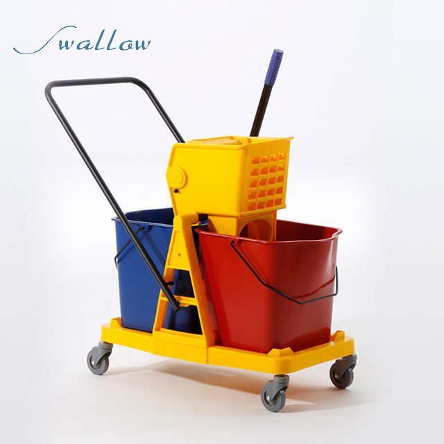 32L Clean Mop Bucket Double Barrel Hotel Squeeze Mop Bucket Wringer Hand Swallow