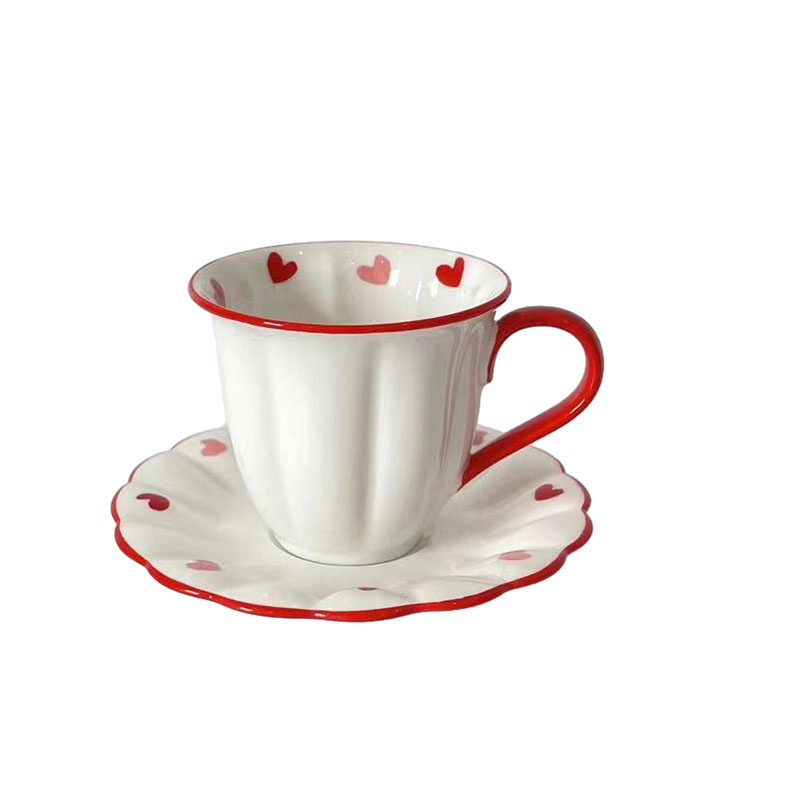 Wholesale High Quality Ins Design White and Red Porcelain Tea Cups Ceramic Espresso Cups and Saucer Set
