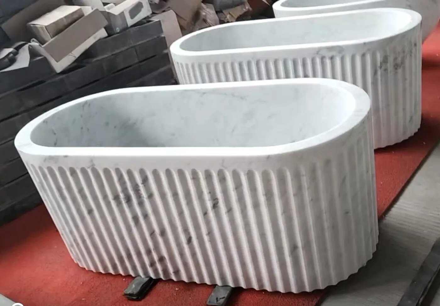 Customized Natural Stone elliptical groove Bianco Carrara Marble Bathtub for Home/Hotel/House/Resorts/villas Bathroom decoration