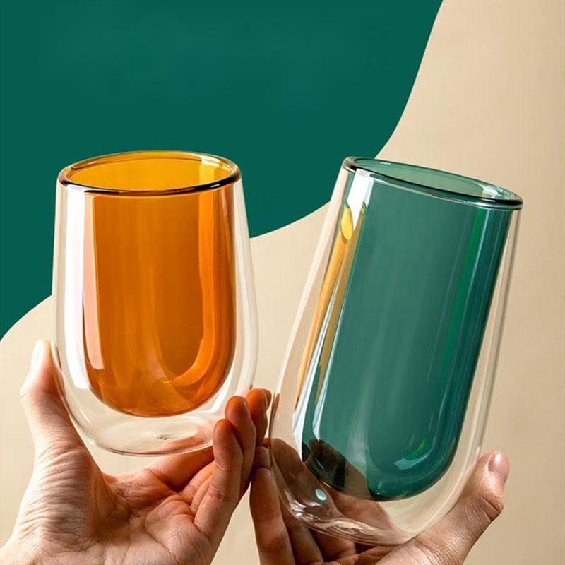 Double Walled Glass Coffee Mugs Clear Borosilicate Glass Mugs