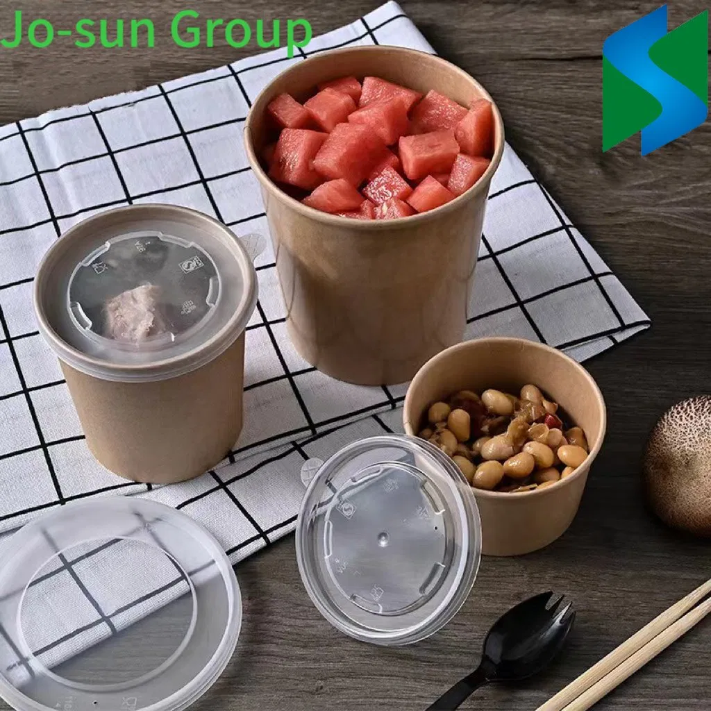 Disposable Kraft Paper Soup Bowls to Go Kraft Paper Hot Soup Food Cup Take Away Food with Vented Paper Lid