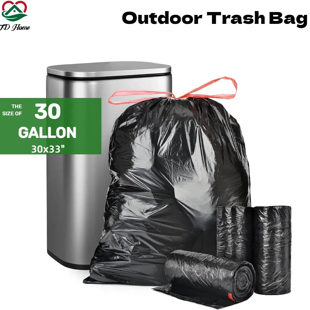 30gallon Large Size Strong Heavy Duty Black Trash Drawstring Kitchen Garbage Bags