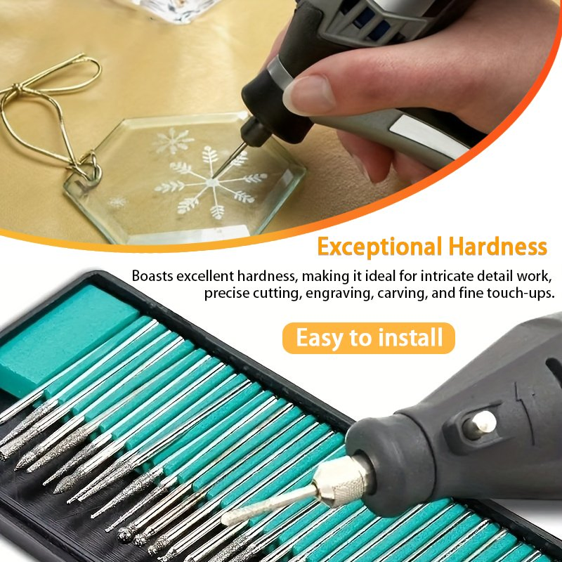 30PCS Diamond Engraving Burr Bits Kit for Rotary Tool Metal Woodworking Router Grinding Engraving Carving