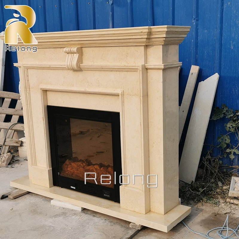 Custom Modern Simple Design Beige Marble Fireplaces